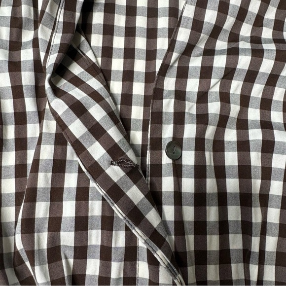 Lafayette 148 Brown Gingham Plaid Cropped Tie Front Shirt Top Size: 8 - Picture 3 of 14